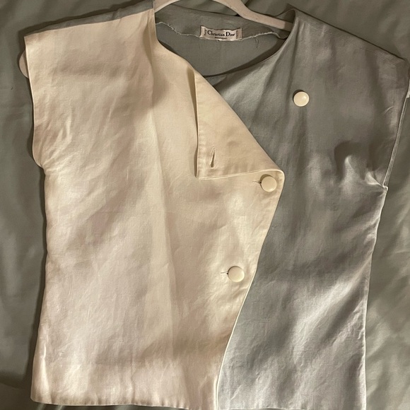 Christian Dior grey and white split button up - Picture 3 of 4